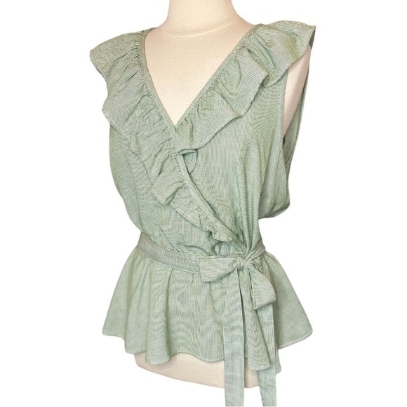 ❄️3/$18 NEW‼️LAUREN CONRAD Pinstripe Ruffle Peplum Sleeveless Top w/ Belt, 1X - Picture 3 of 9
